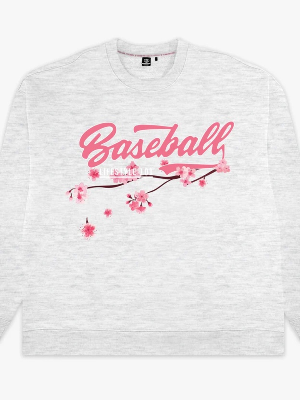 Baseball Floral Crewneck Sweatshirt - Pink on Heather White